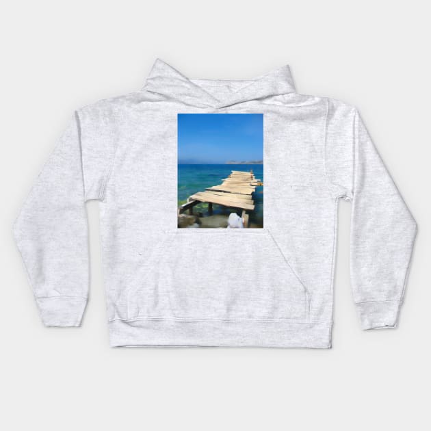 Sea jetty art print Kids Hoodie by stuartchard